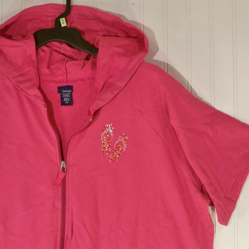 Basic Editions, Flip Flop, Pink Zip Up Hoodie, 3X